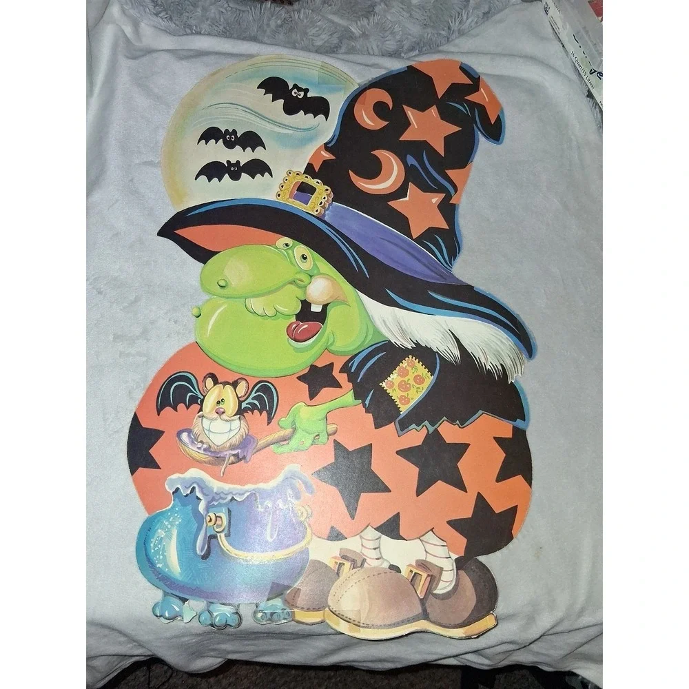 Vintage Halloween Witch Die Cut Wall Decoration Flocked Orange 18